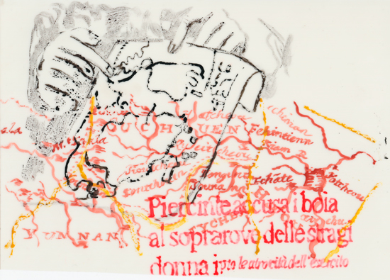 pastel drawing on paper with imaginary ruins based on London and the Colosseum