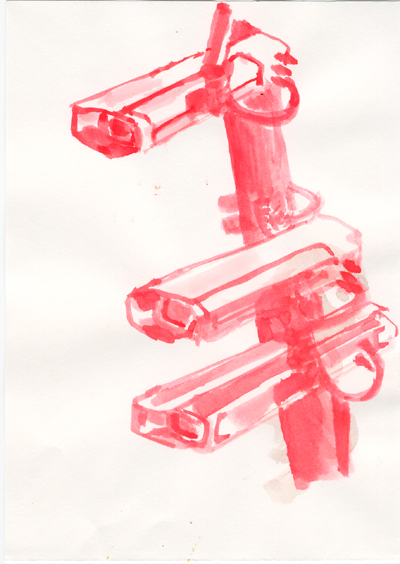 ink drawing on mylar based on surveillance cameras