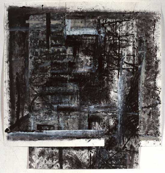 acrylic painting on paper with multiple views of interiors and exteriors abstract expressionism collage inspired by the break out of the iraq war