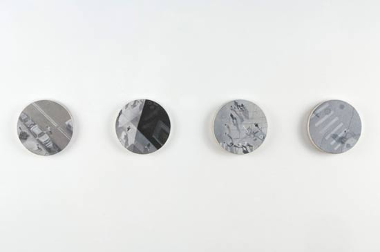 4 round small paintings of street views from above